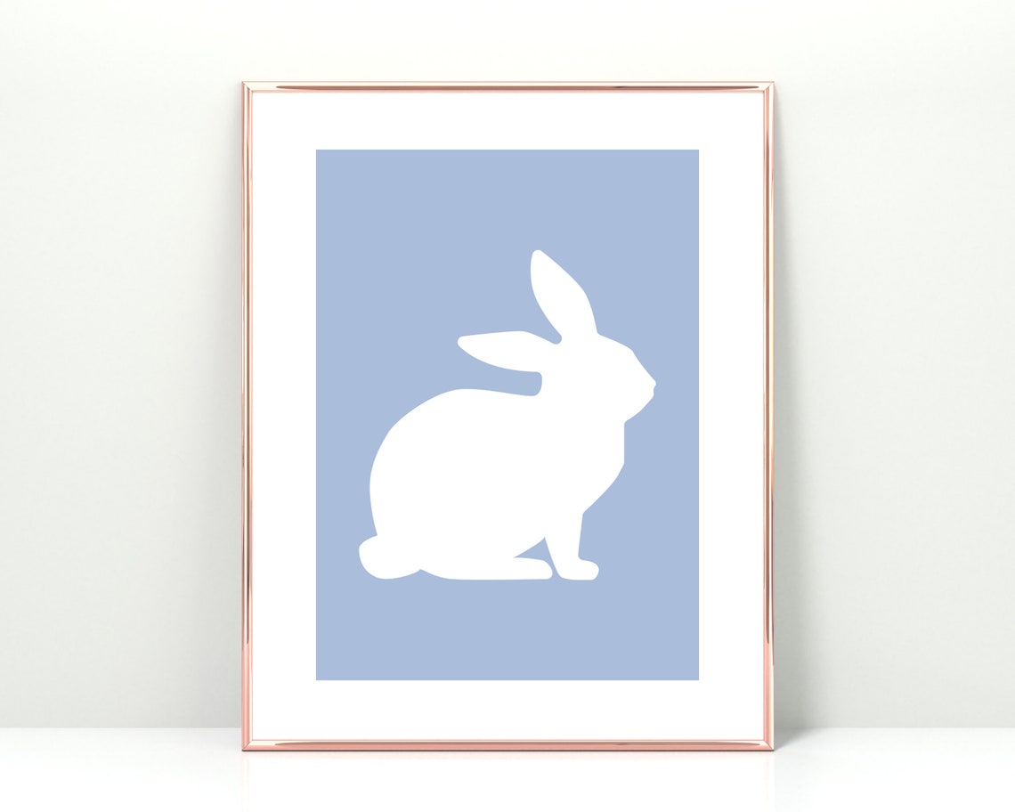 Blue Bunny Easter Print Prints Decor Animal Instant Nursery Wall Art