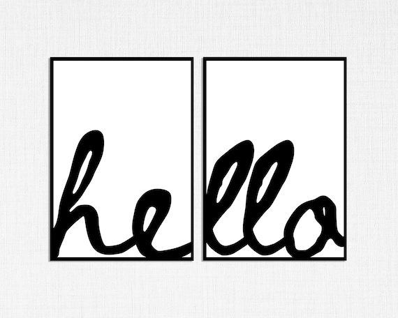 Hello Split Script Typography Set Of Two Minimalist Entryway Print