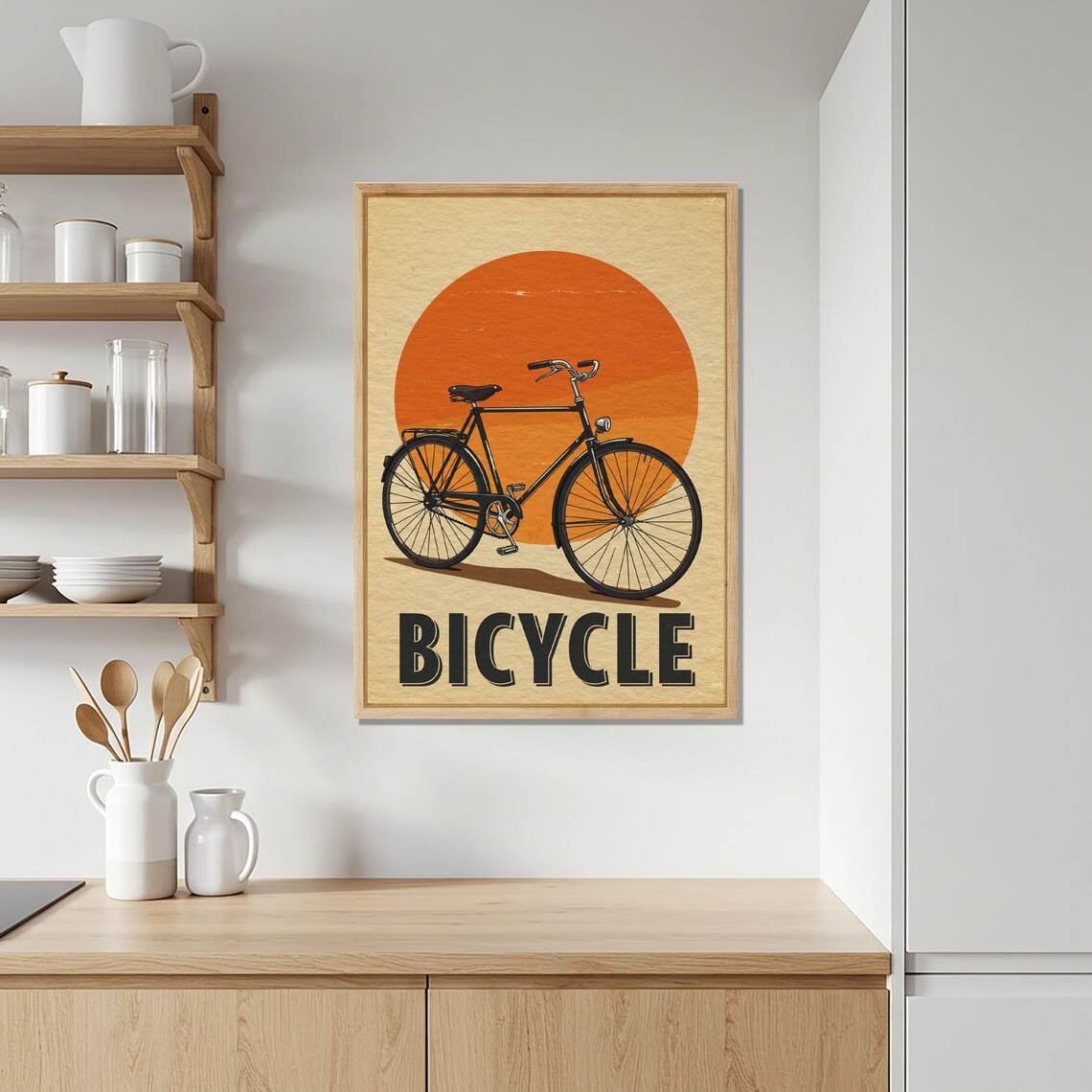Retro Bicycle Silhouette Against Orange Sun Vintage Cycling Poster