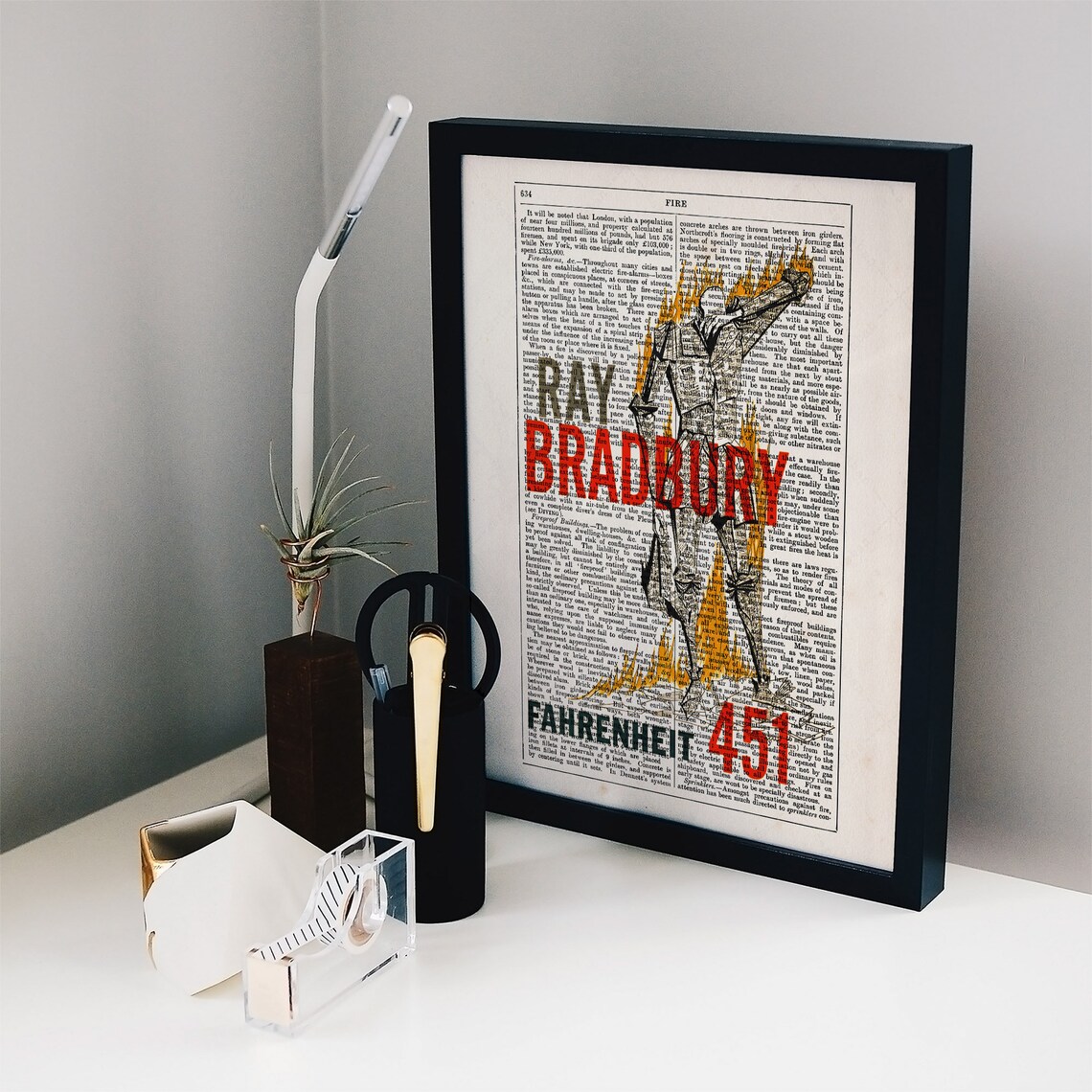 Ray Bradbury Fahrenheit 451 Flaming Fireman Dictionary Page Art Poster - Image 2