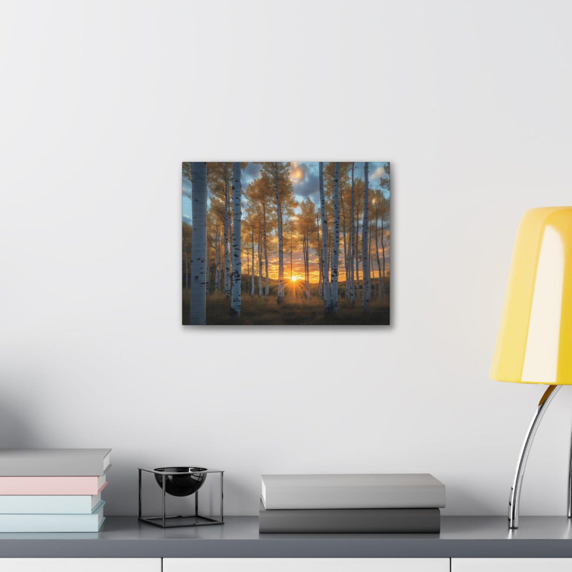 Golden Aspen Grove At Low Sun Warm Nature Landscape Wall Art - Image 2