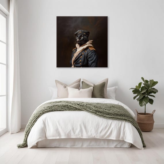 Maximalist Eclectic Victorian Sailor Panther Print Bold Altered Animal Portrait Fantasy Fun Colorful Renaissance Rustic Art