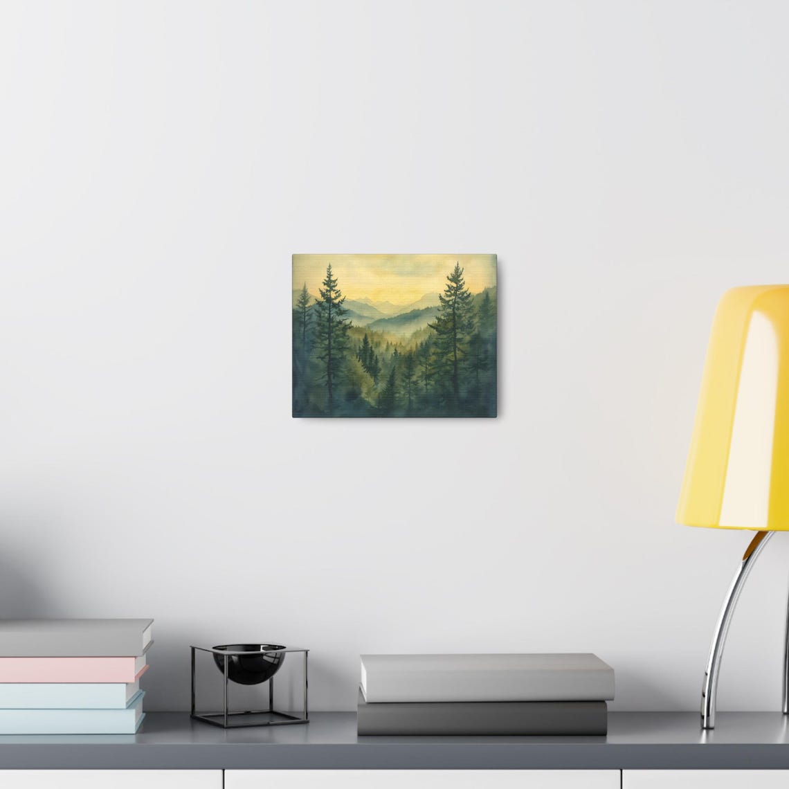 Foggy Pine Forest Watercolor Mountain Landscape At Dawn Wall Art - Image 2