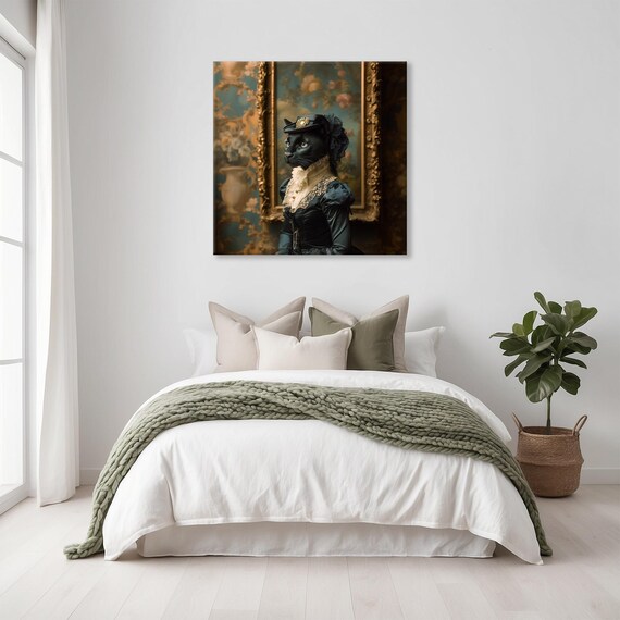 Black Panther Lady Victorian Gown Portrait Elegant Animal Art Poster