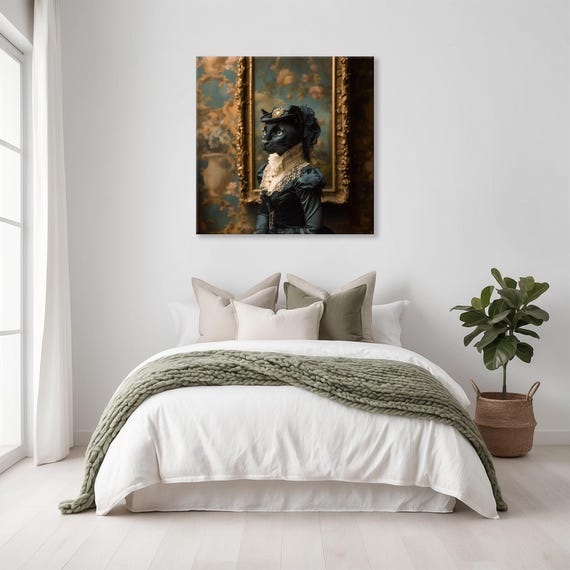 Maximalist Eclectic Victorian Lady Panther Print Bold Altered Animal Portrait Fantasy Fun Colorful Renaissance Rustic Art