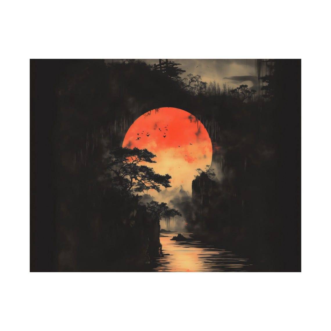 Blood Red Moon Over Silhouetted Trees And Reflective River Poster - Image 3