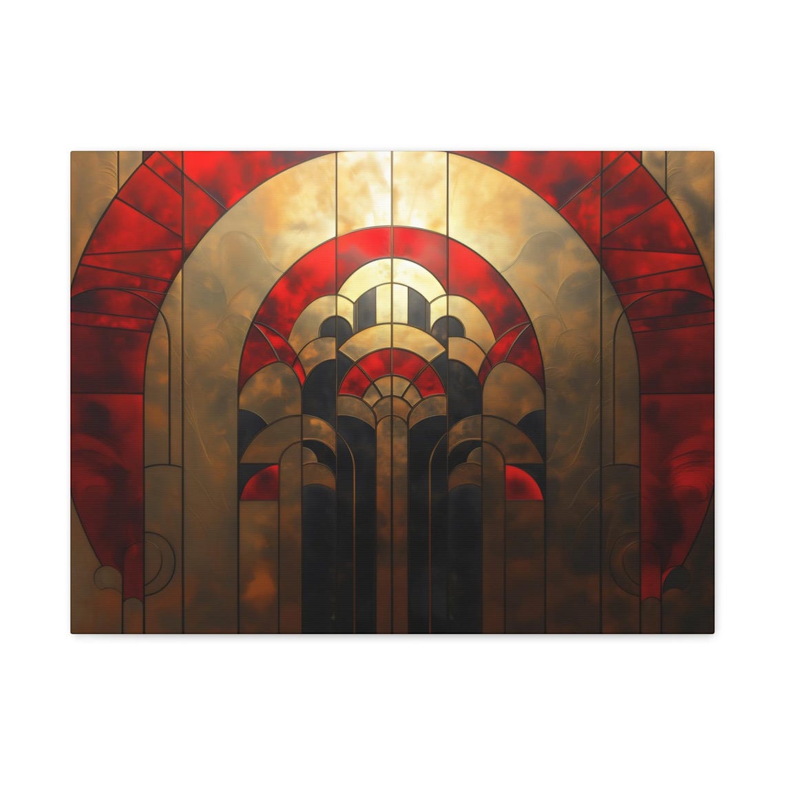 Crimson And Gold Art Deco Archway Stained Glass Style Wall Art - Image 3