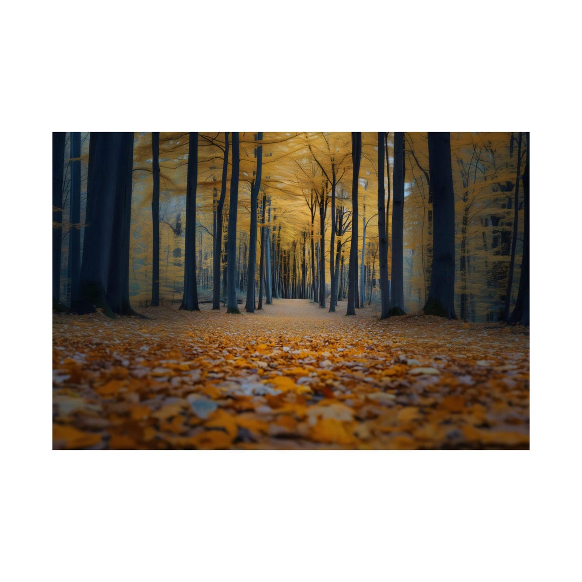 Golden Autumn Woodland Path Fallen Leaves Moody Forest Poster - Image 3