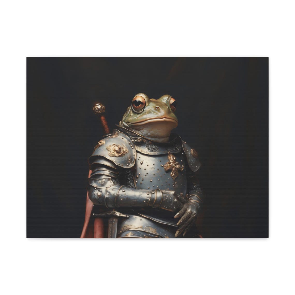 Maximalist Eclectic Medieval Knight Frog Print Bold Altered Animal Portrait Fantasy Fun Colorful Renaissance Rustic Art - Image 3