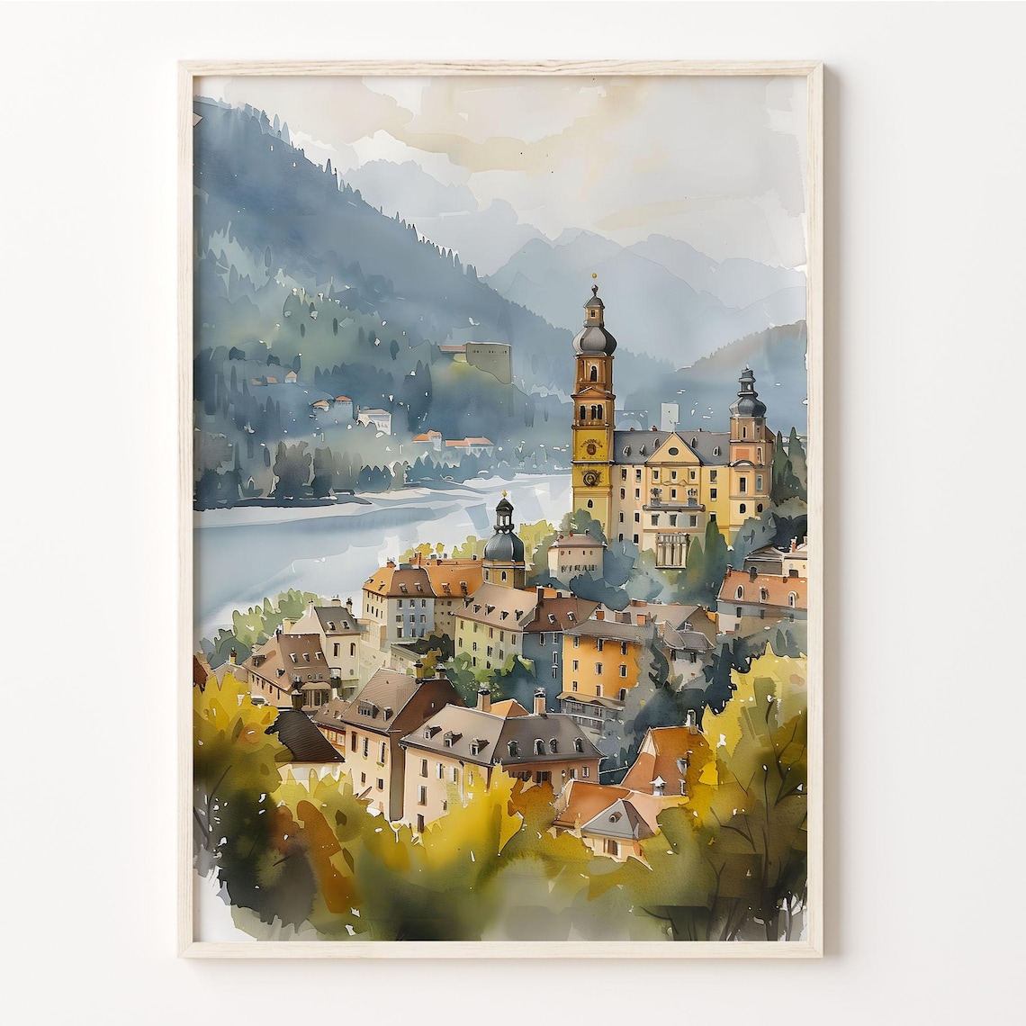 Heidelberg Cityscape Watercolor Art Print, Germany