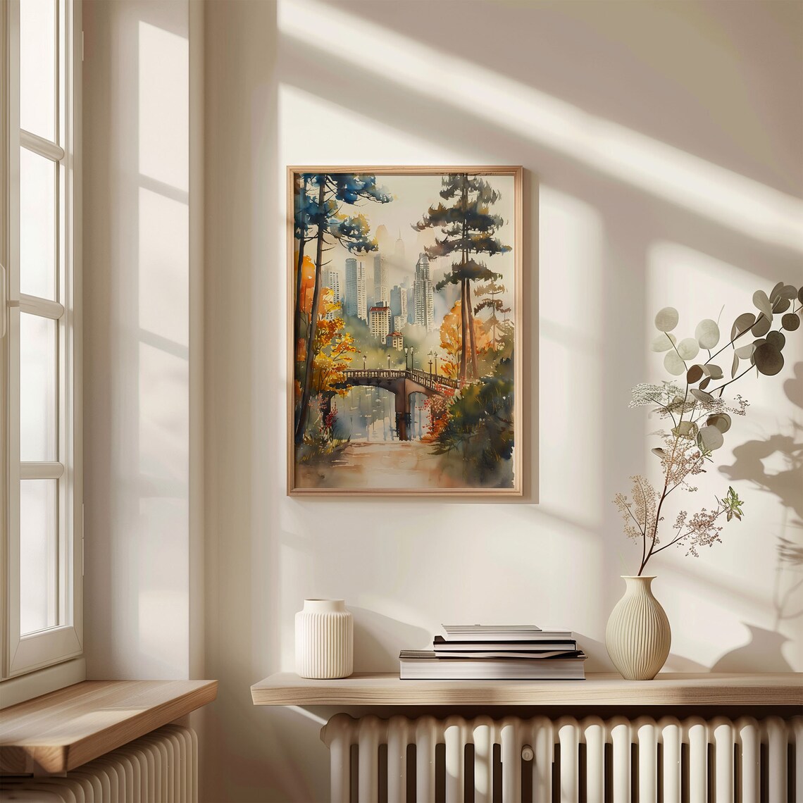 Singapore Park Bridge Skyline Autumn Trees Watercolor Travel Poster - Image 4