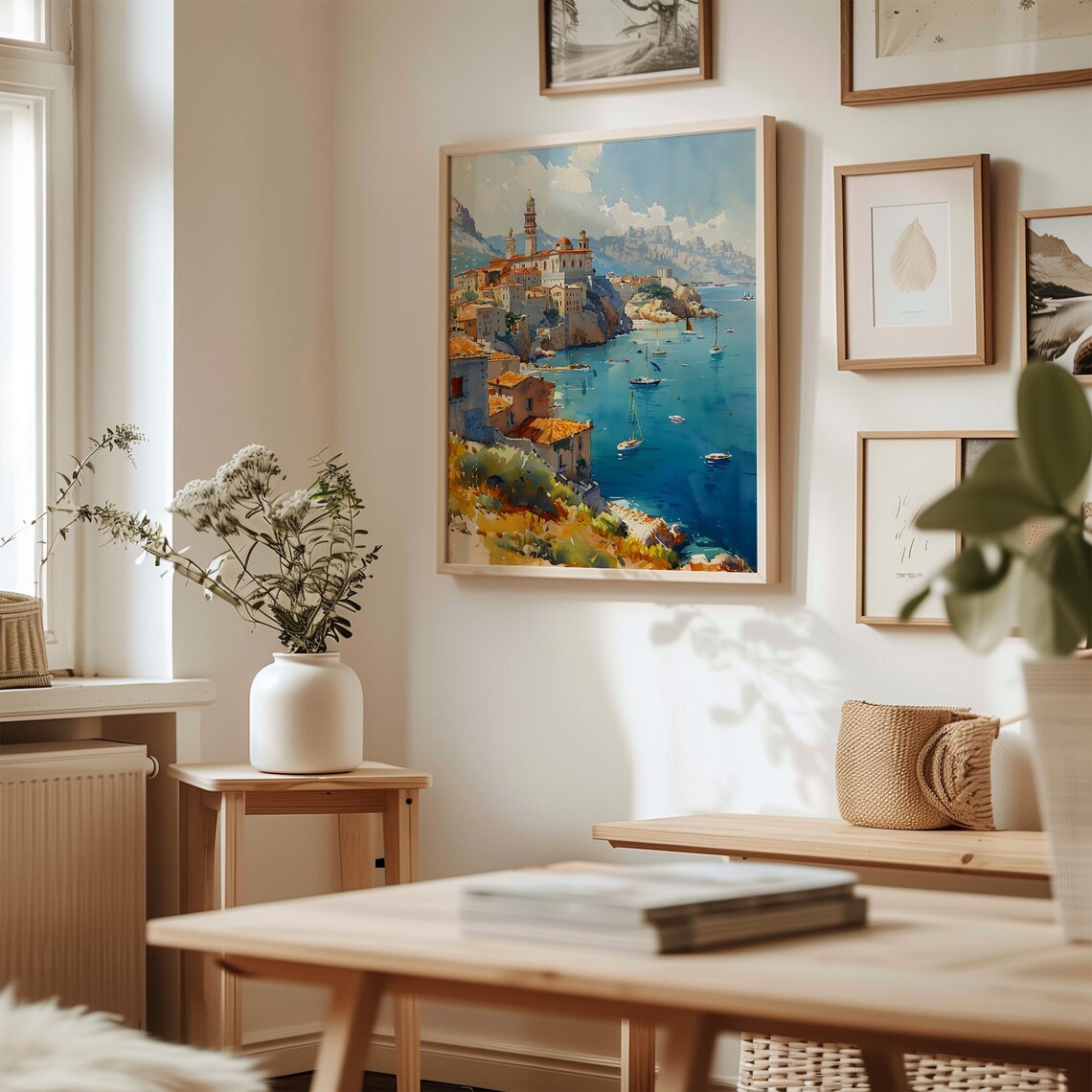 Marseille Harbor Watercolor Poster Cliffside Church Sailboats Bay - Image 3