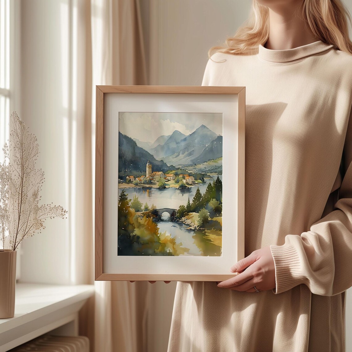Killarney Ireland Lakeside Village Stone Bridge Watercolor Poster - Image 2