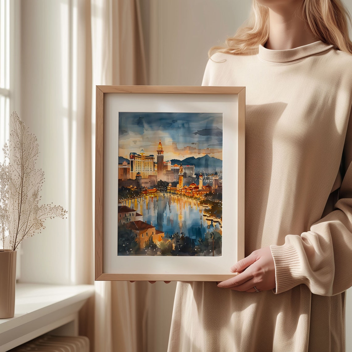 Las Vegas Watercolor Painting Nevada Wall Art Travel Poster Statue Of Liberty Print Watercolor Wall Art C30 153 - Image 2