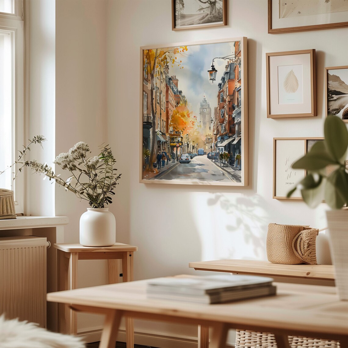 London Soho Street Big Ben Clock Tower Autumn Watercolor Poster - Image 3