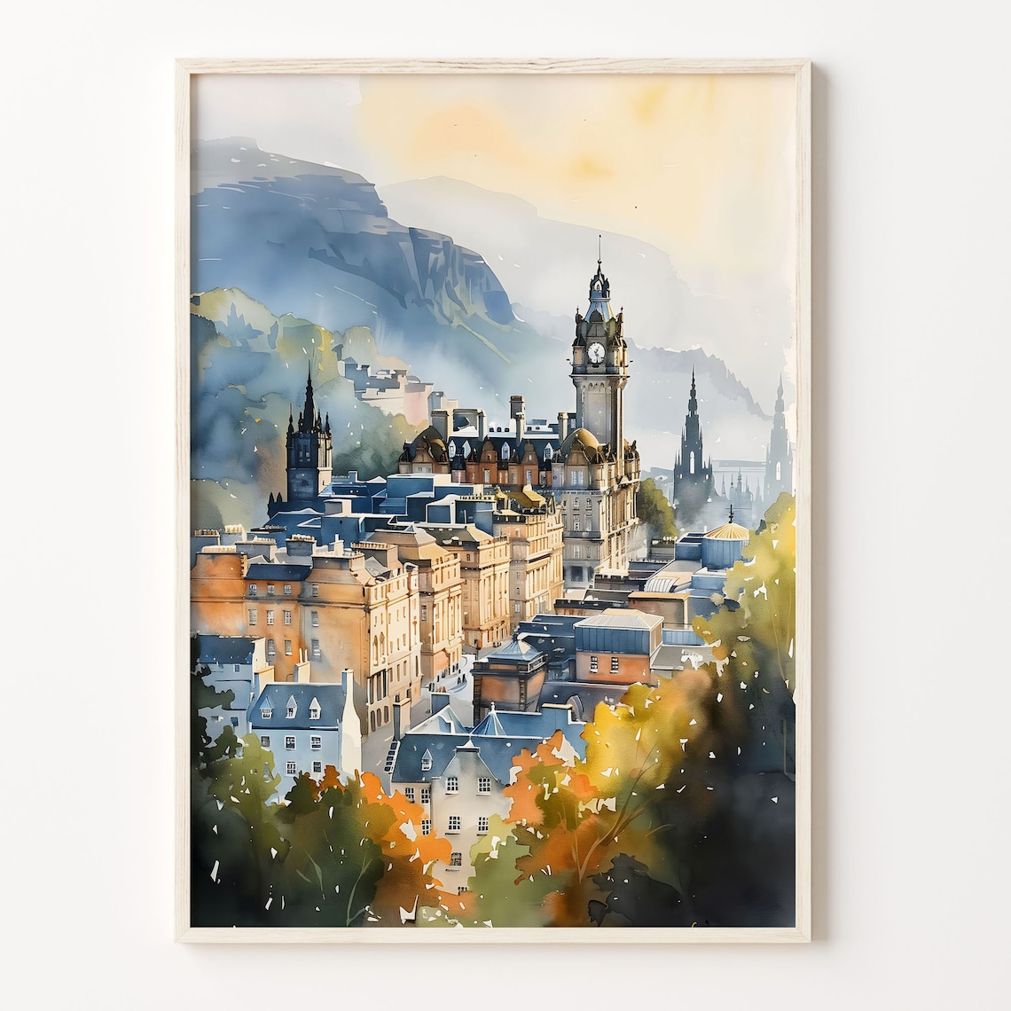 Edinburgh Watercolor Painting Travel Poster