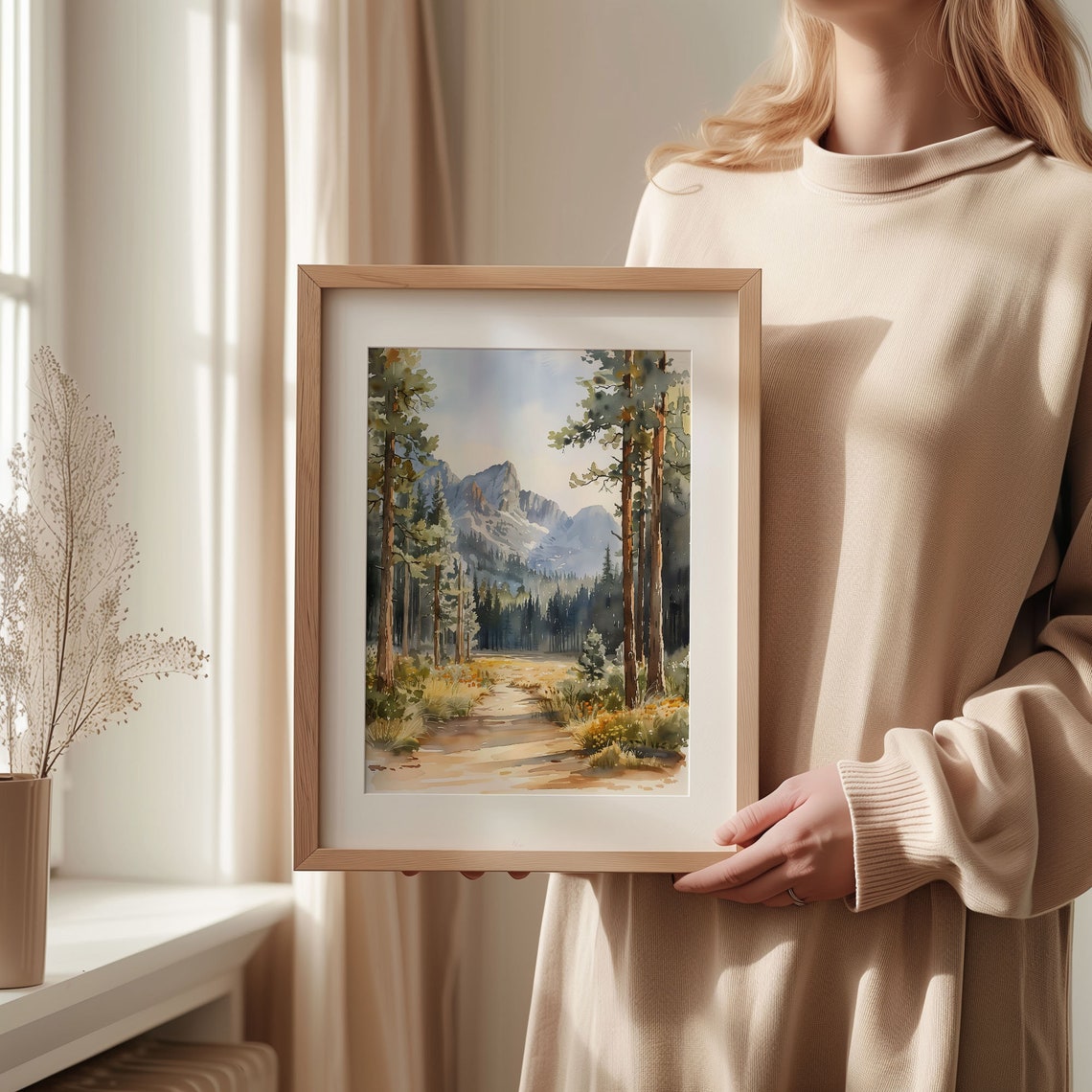 Sequoia Forest Watercolor Poster Towering Pines Mountain Trail - Image 2