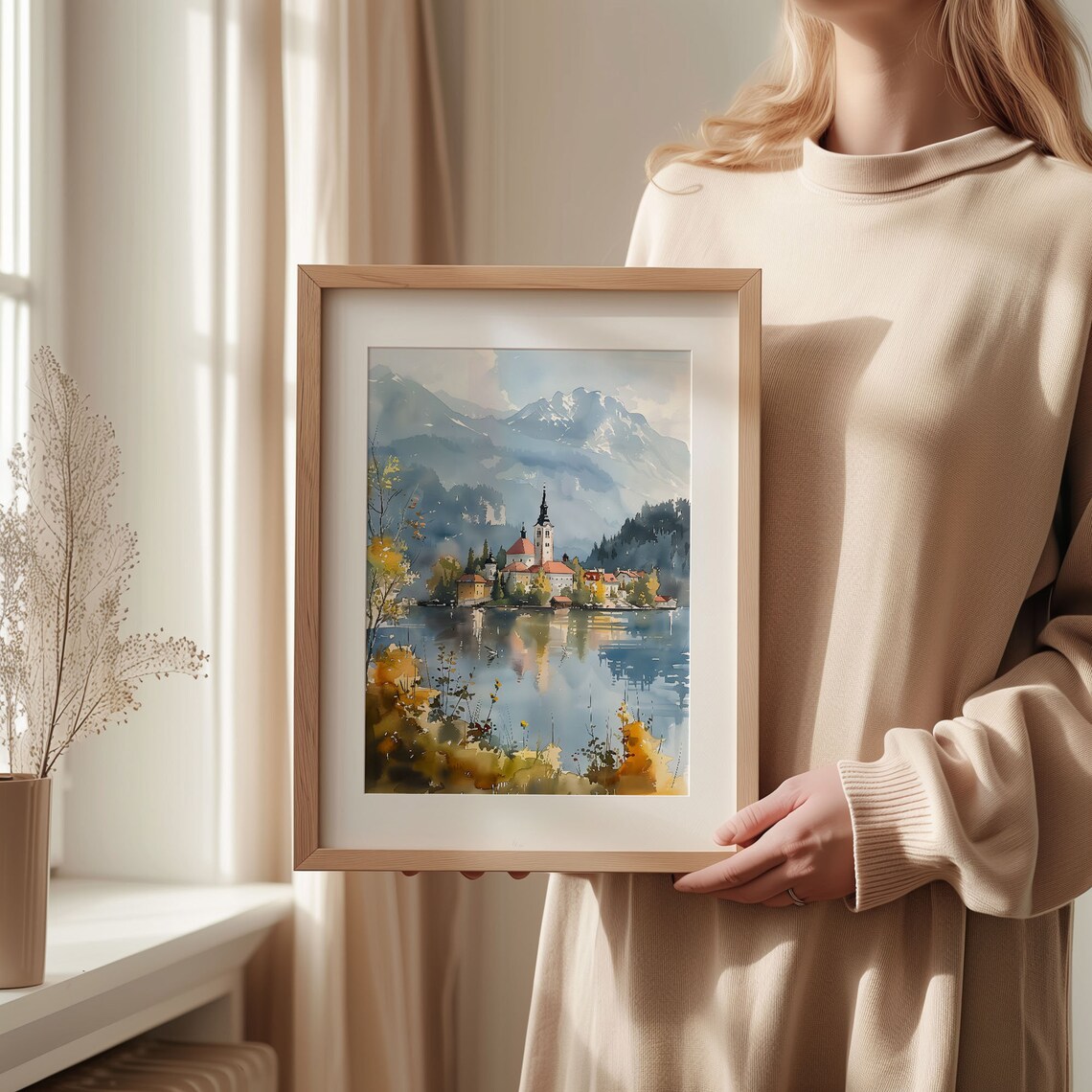 Lake Bled Watercolor Poster, Slovenia Travel Art - Image 2