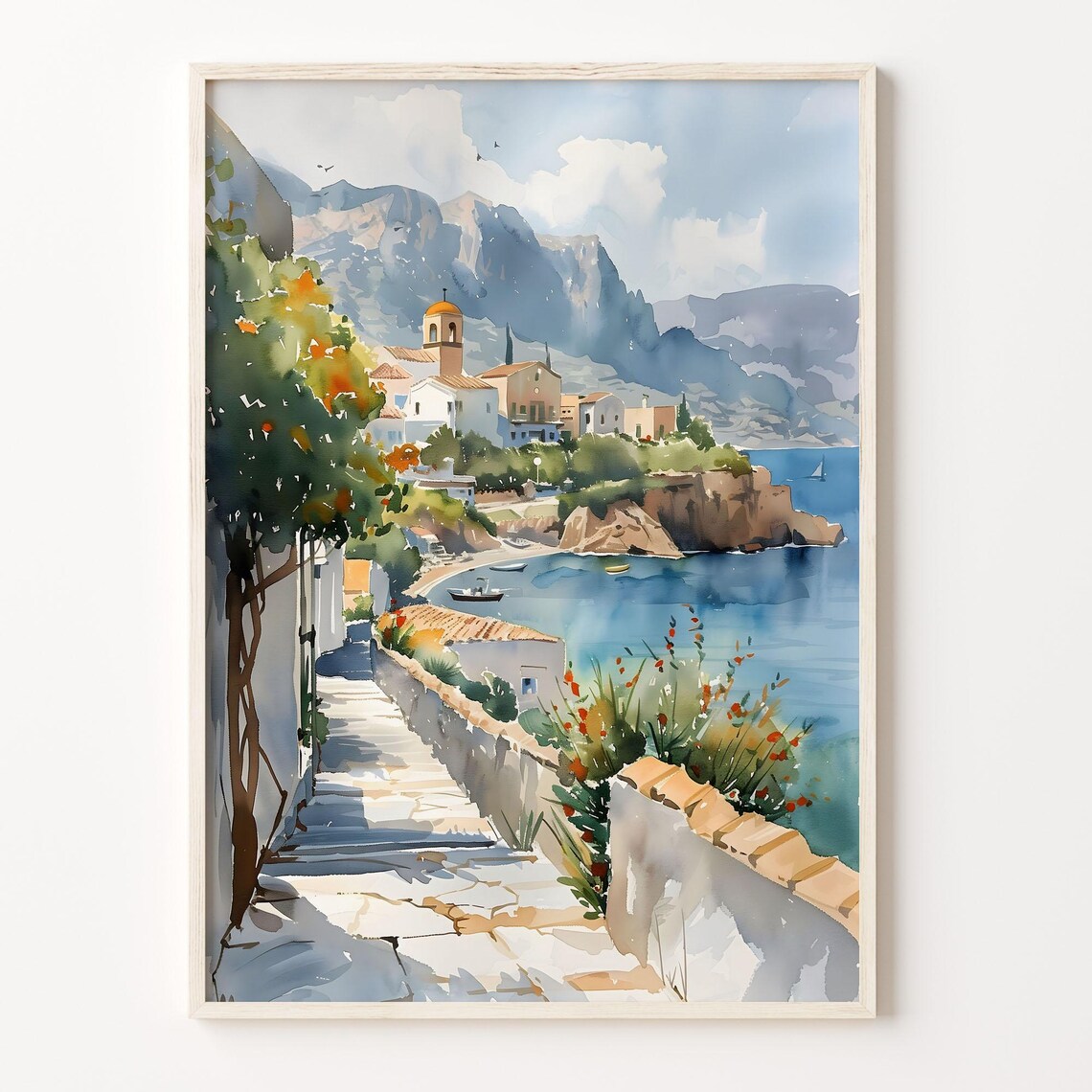 Kos Greece Watercolor Travel Poster, Greek Island