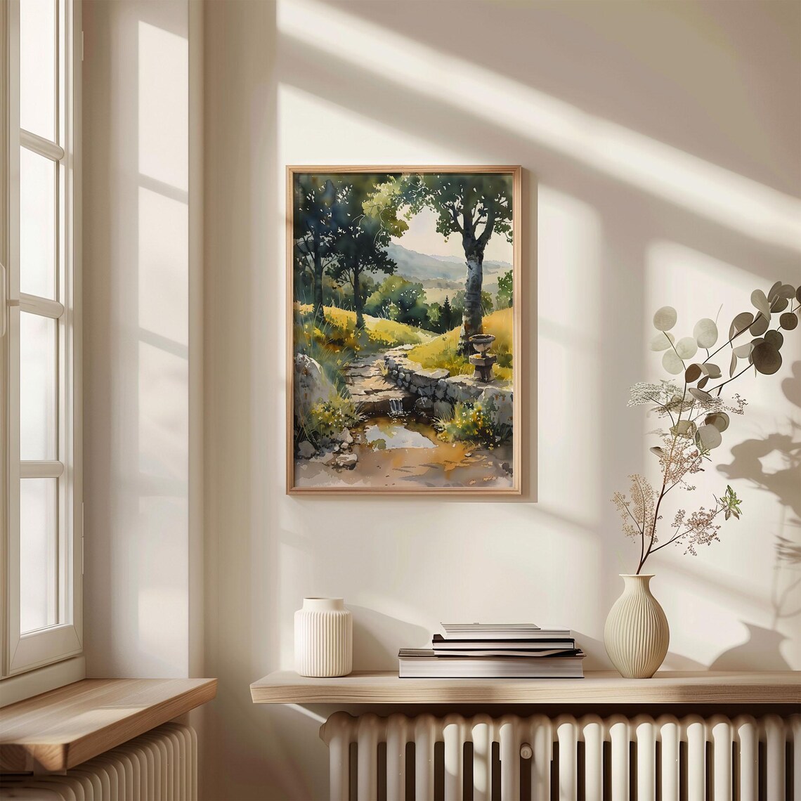Dartmoor National Park Stream Stone Wall Fountain Trees Watercolor Poster - Image 4