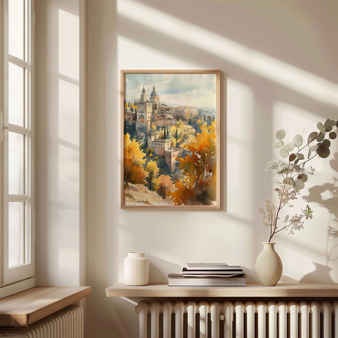 European Palace Autumn Foliage Historic Estate Watercolor Print - Image 4