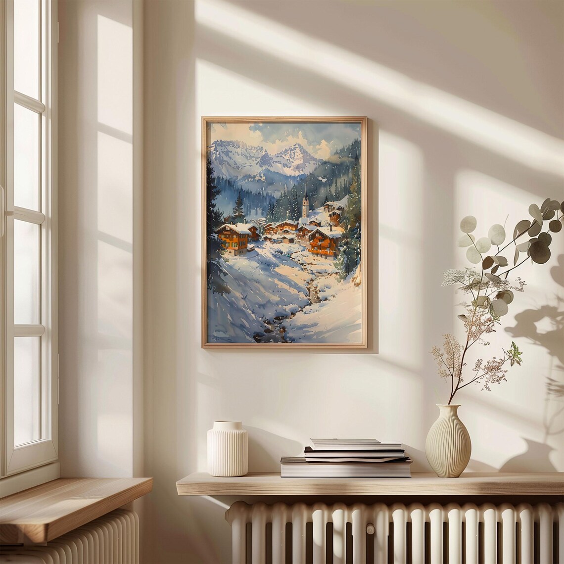 Verbier Switzerland Alpine Ski Village Winter Watercolor Poster - Image 4