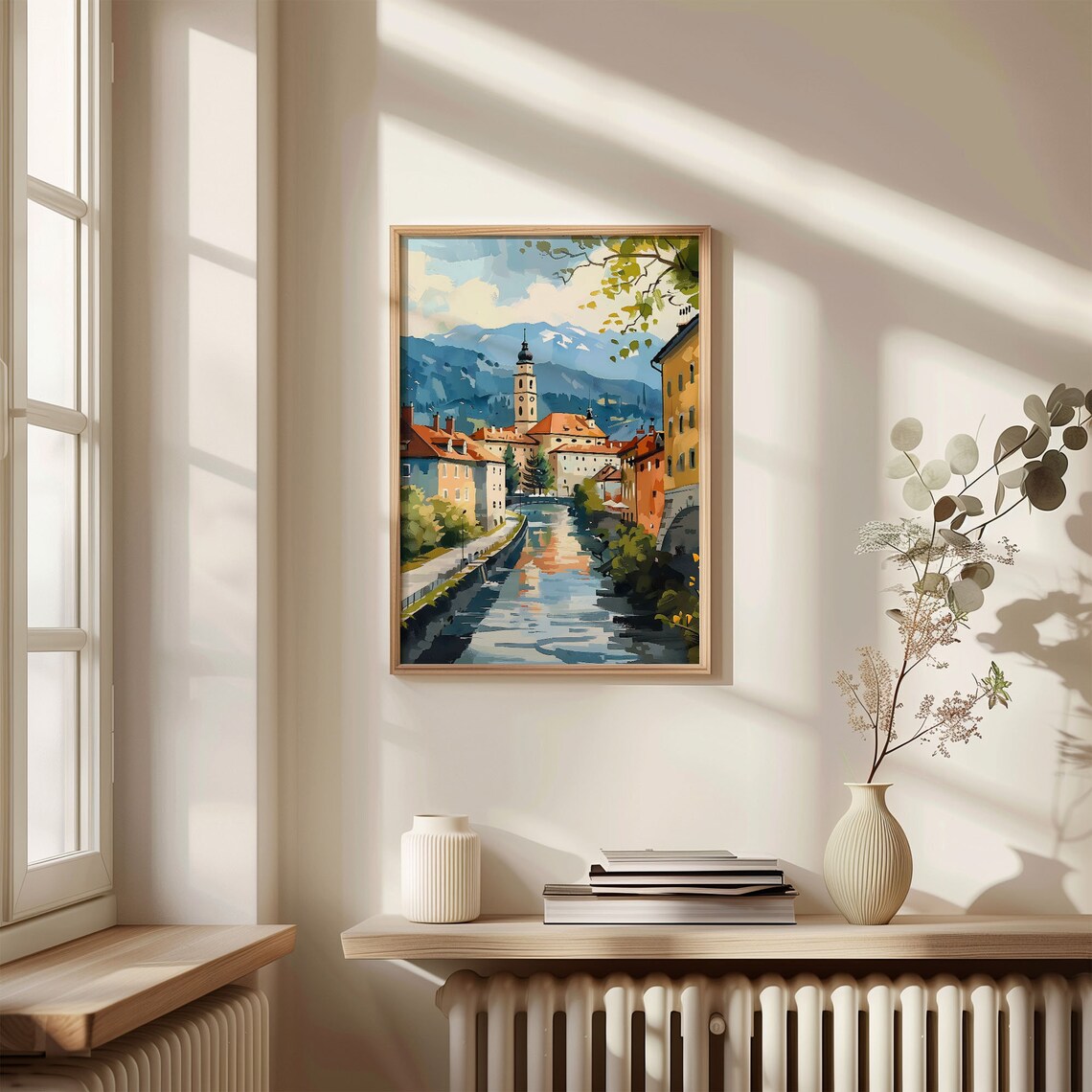 Ljubljana Watercolor Poster Castle Hill River Church Tower Sunshine - Image 4
