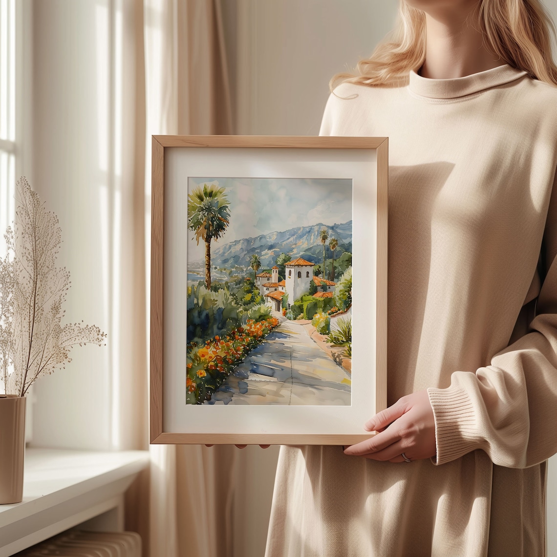 Santa Barbara Watercolor Landscape Poster, Mid-Century - Image 2