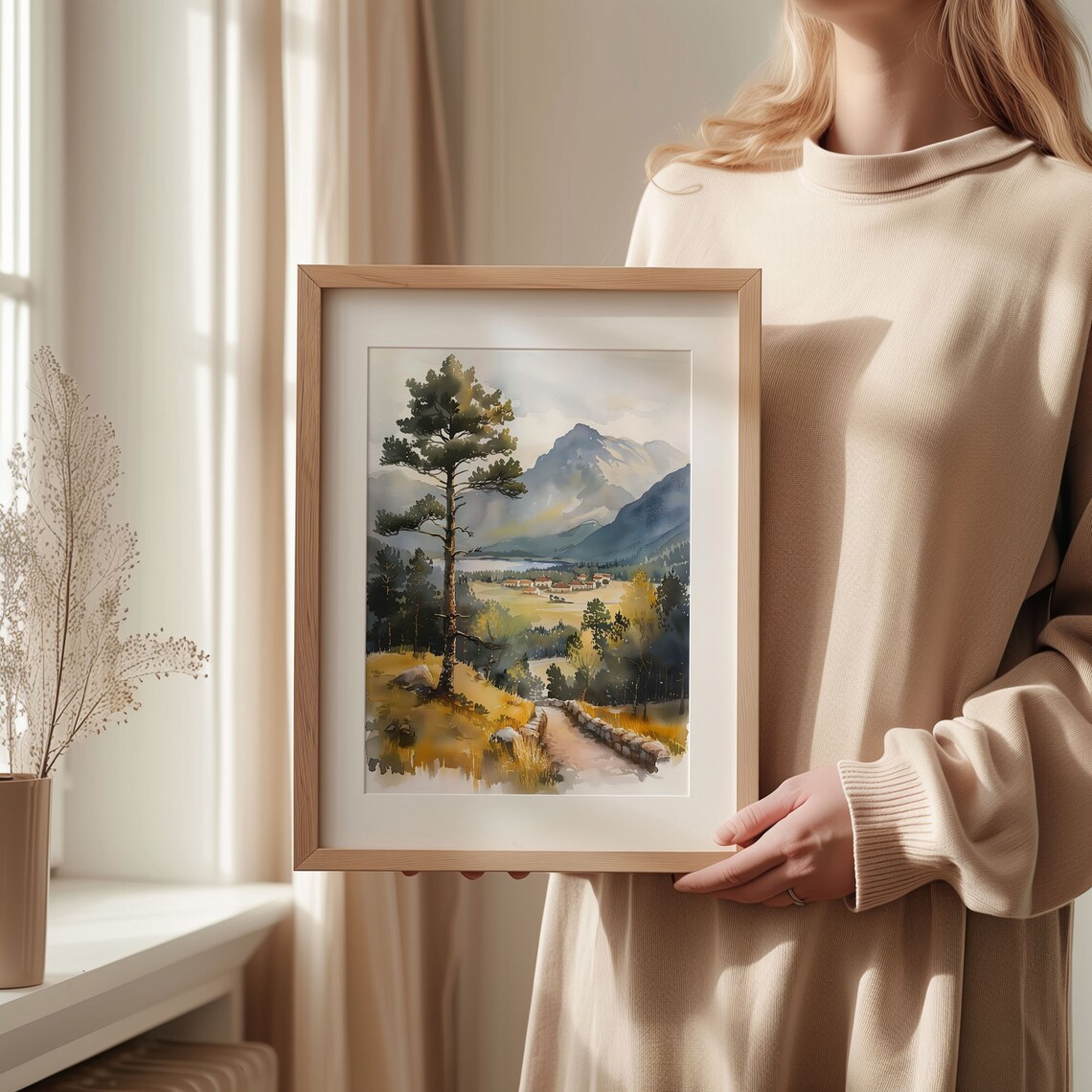 Scottish Highlands Mountain Valley Pine Lake Watercolor Travel Poster - Image 2