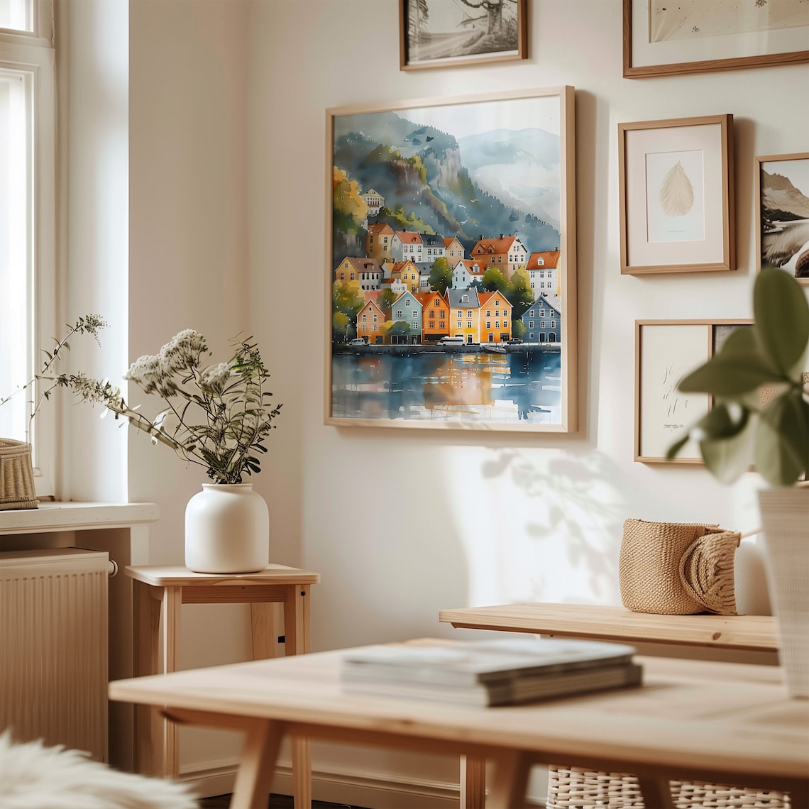 Bergen Norway Watercolor Travel Poster, Wall Art - Image 3
