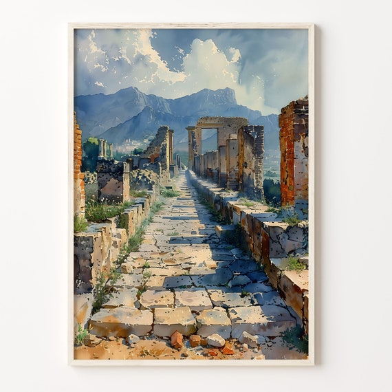Pompeii Travel Watercolor Art Print, Italy