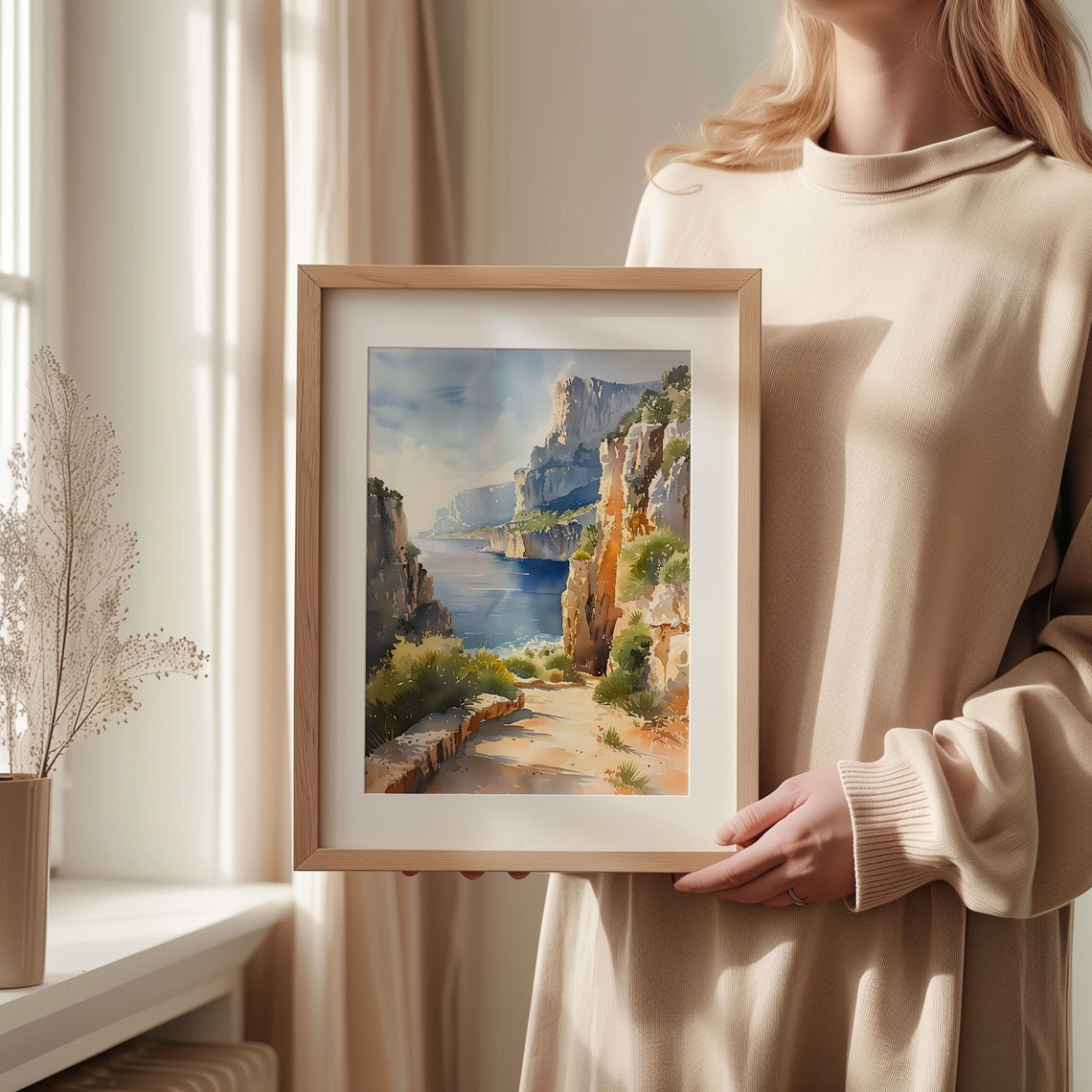 Calanques France Limestone Cliffs Cove Coastal Watercolor Print - Image 2