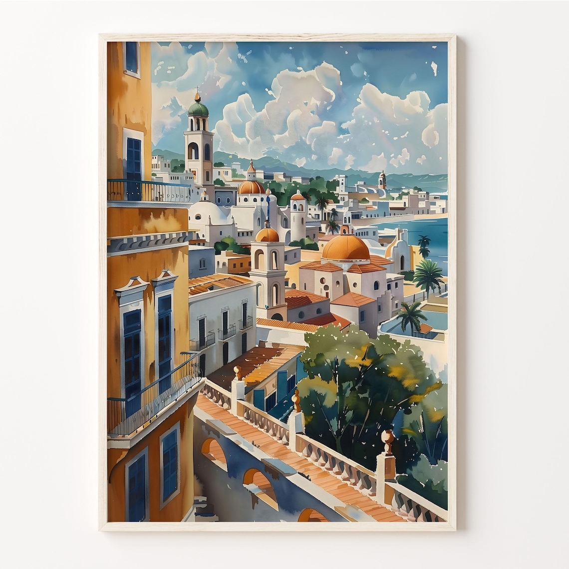 Veracruz Mexico Colonial Old Town Church Domes Watercolor Poster