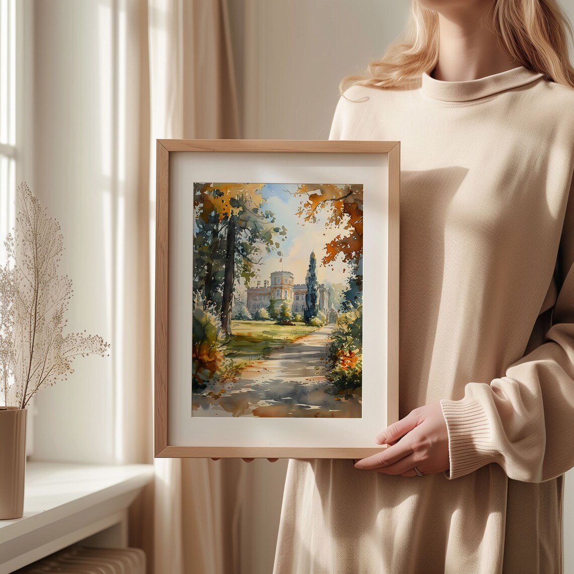 Stately Palace Gardens Autumn Drive Country Estate Watercolor Print - Image 2