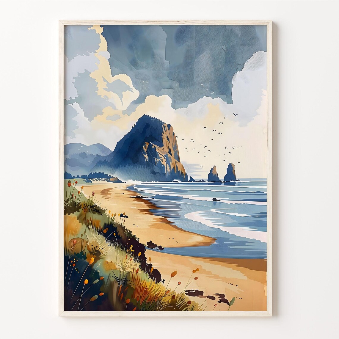 Cannon Beach Watercolor Travel Poster, Oregon