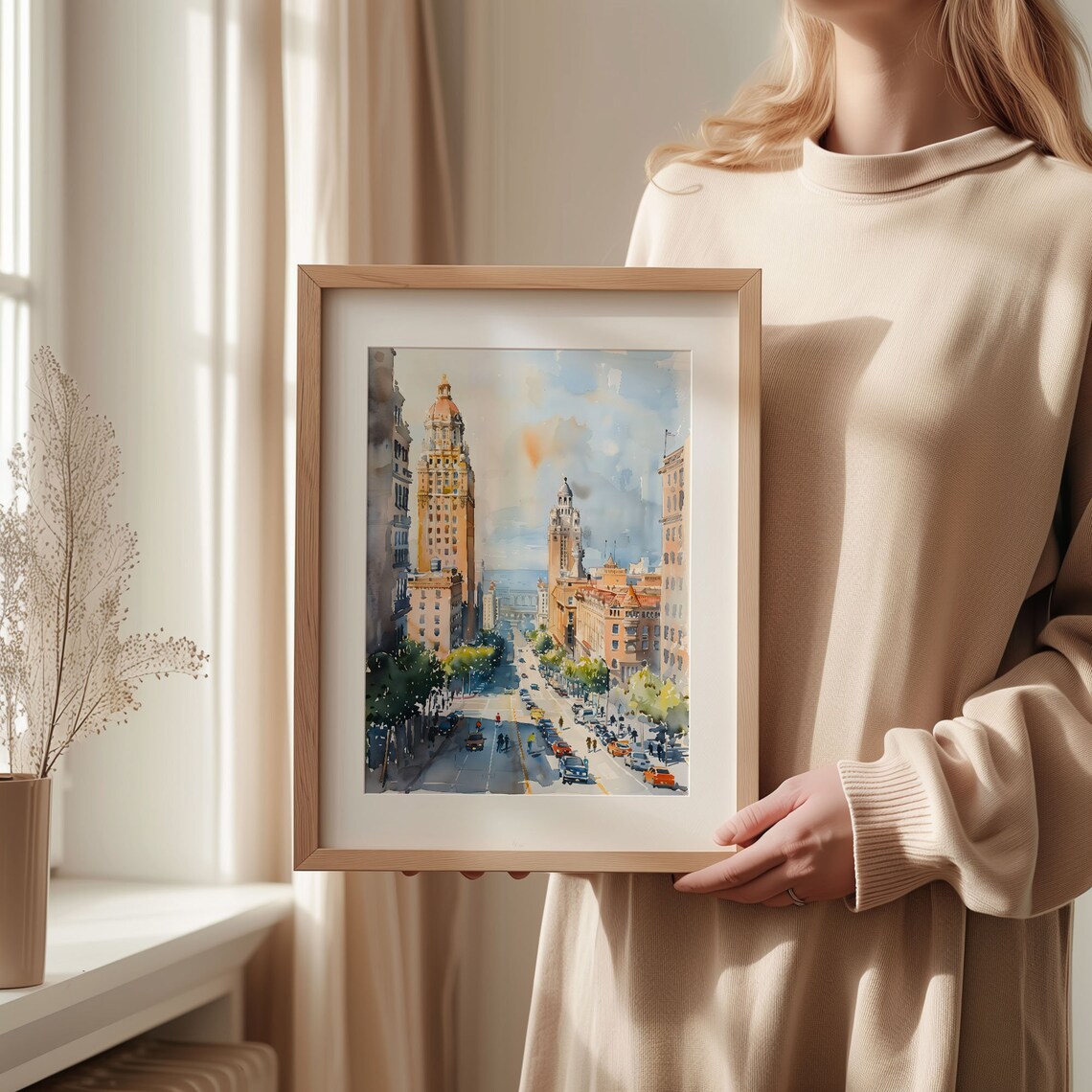 San Diego California Historic Towers Street Watercolor Poster - Image 2