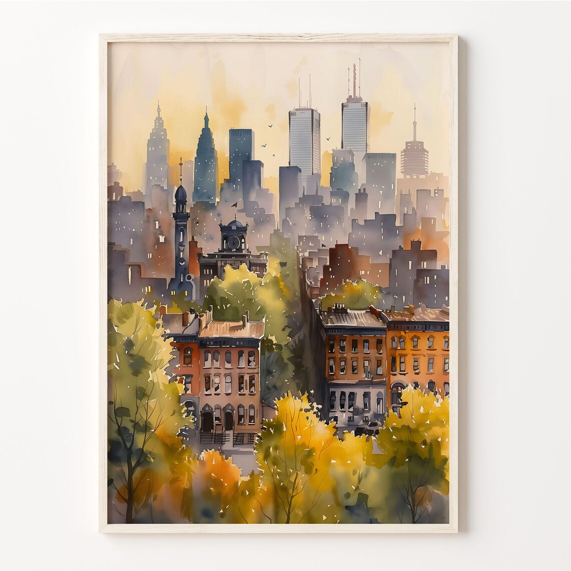 Toronto Canada City Skyline Autumn Watercolor Painting Poster