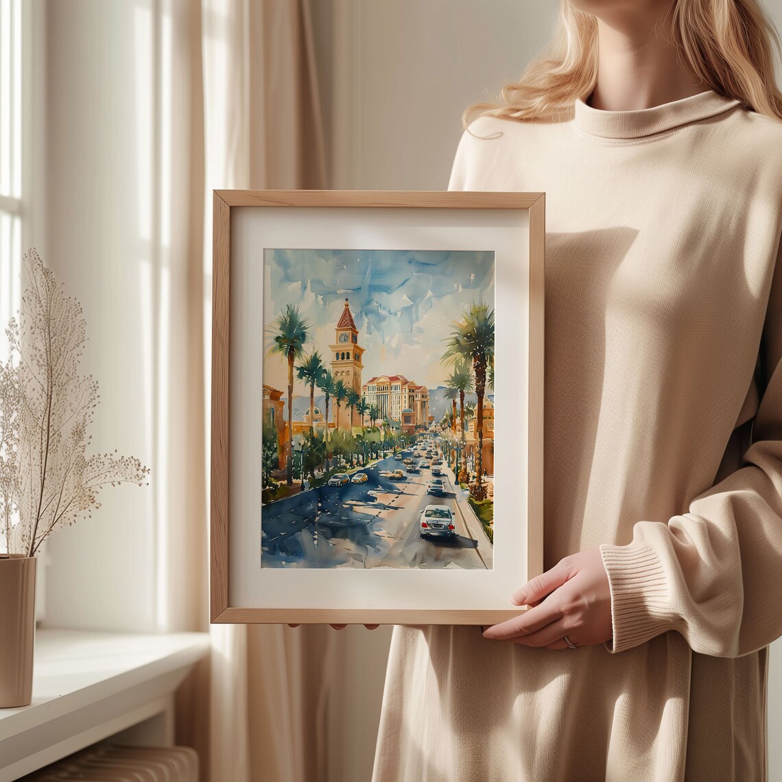 Las Vegas Nevada Strip Palm Trees Casino Lights Watercolor Poster - Image 2