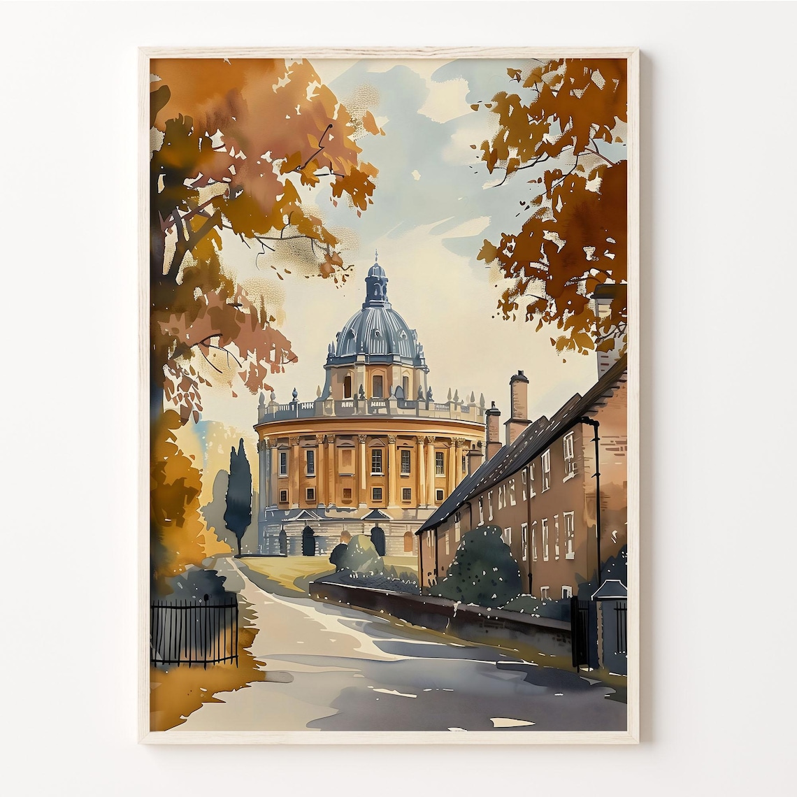 Oxford England Radcliffe Camera Autumn Street Watercolor Poster