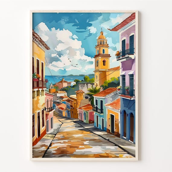Salvador Watercolor Travel Poster, Brazil Wall Art