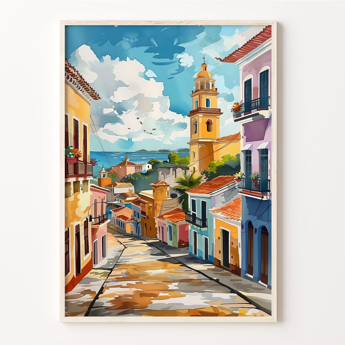 Salvador Watercolor Travel Poster, Brazil Wall Art