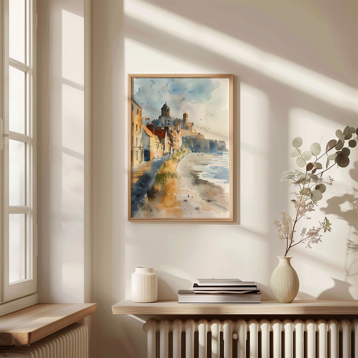Seaside Tynemouth UK Coastal Castle Cliffs Watercolor Poster - Image 4