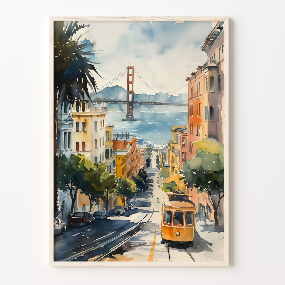 San Francisco Watercolor Painting, Retro Travel Poster