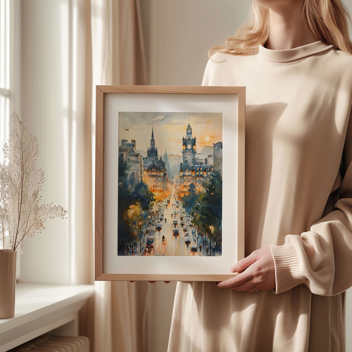 Edinburgh Watercolor Cityscape Poster, Scotland Print - Image 2