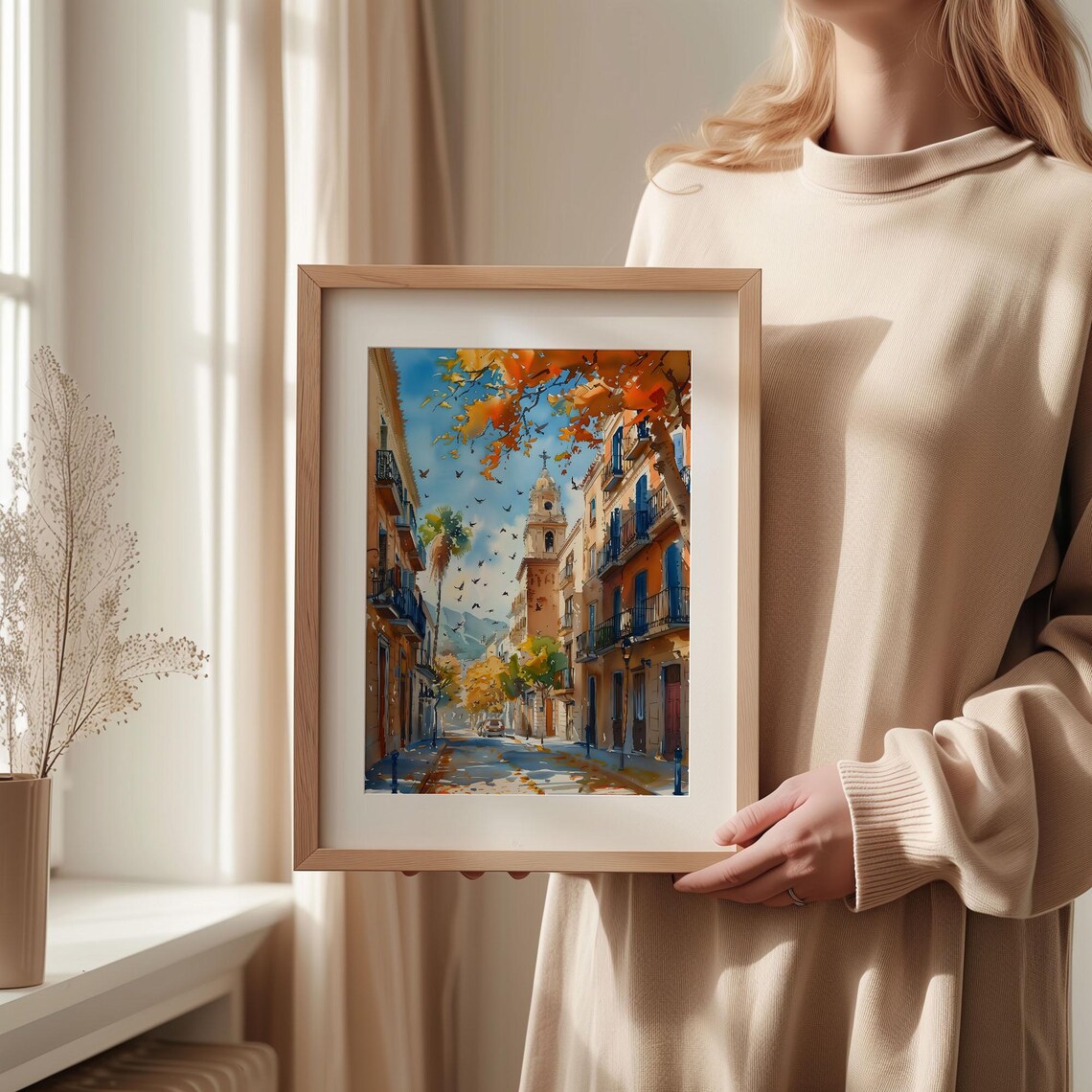 Barcelona Spain Old Town Church Tower Street Watercolor Poster - Image 2