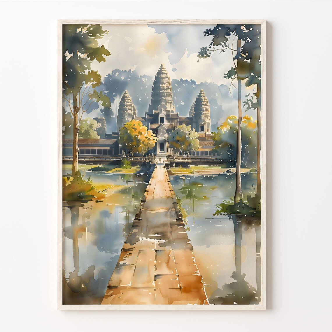 Angkor Wat Watercolor Travel Poster, Asia Wall Art