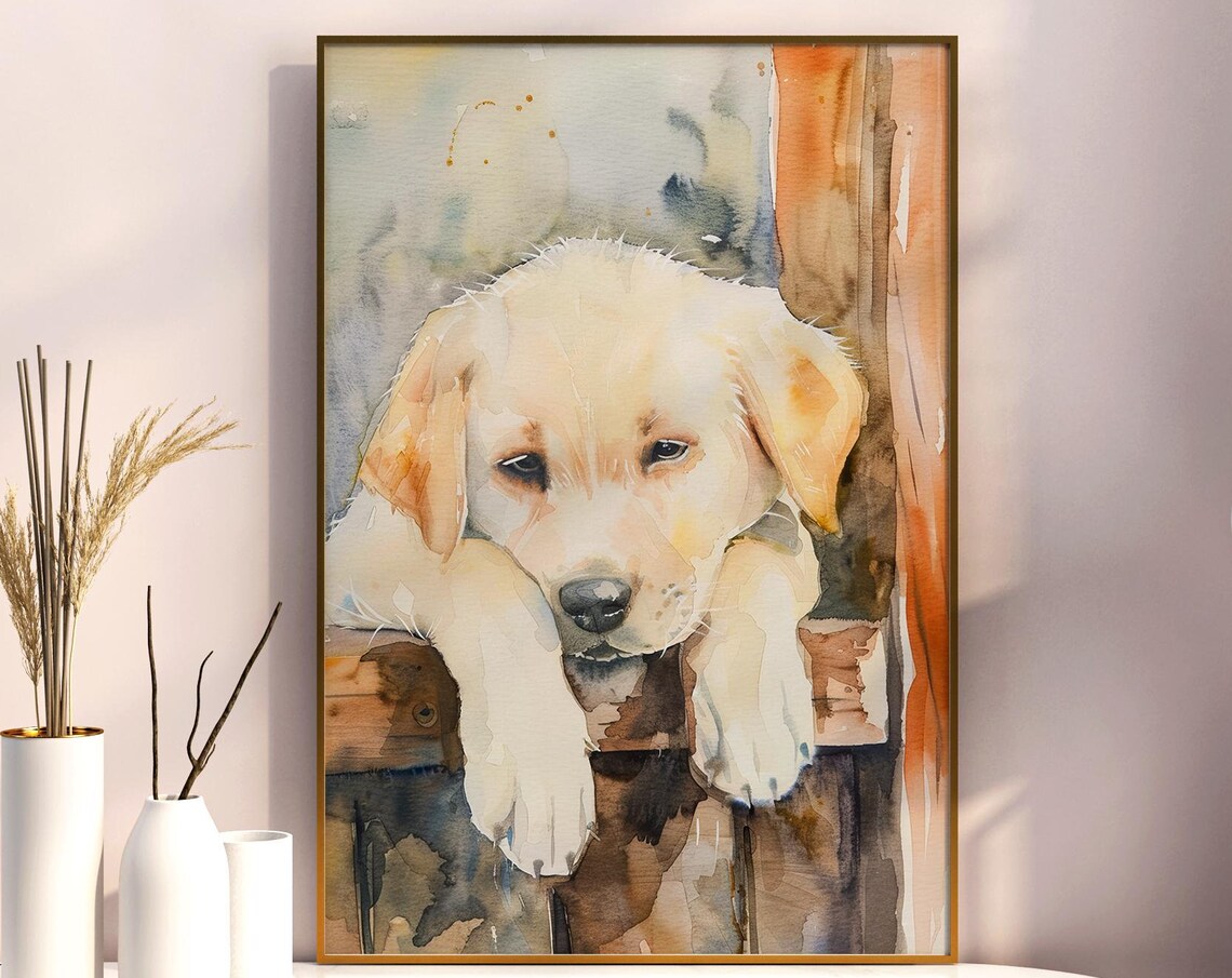 Golden Labrador Puppy Watercolor Sleepy Dog Nursery Art Poster - Image 5