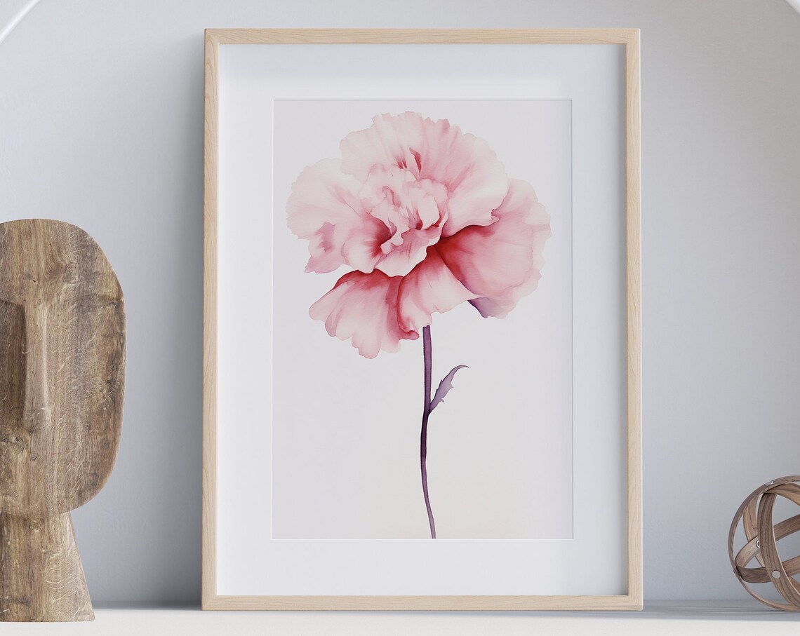 Blush Pink Carnation Minimalist Watercolor Soft Floral Art Poster
