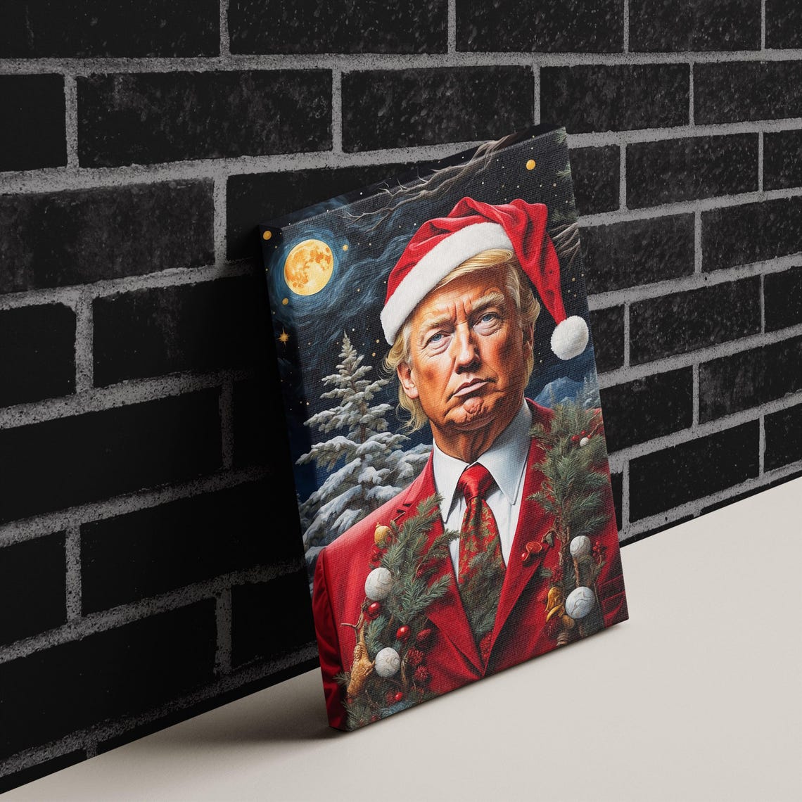 Donald Trump Santa Hat Christmas Starry Night Wonder Scene Poster - Image 2