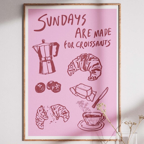 Croissant Moka Pot Kitchen Print Cozy Sunday Breakfast Art